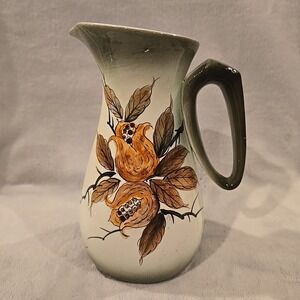 Fred Roberts Vtg 1960s Serving‎ Pitcher Multicolor Ceramic Fall Harvest Green